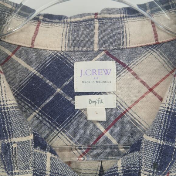 J. Crew Plaid Boy Fit Shirt Size LG Popover Flannel Fall Oversized 90s Tomboy - Picture 2 of 6